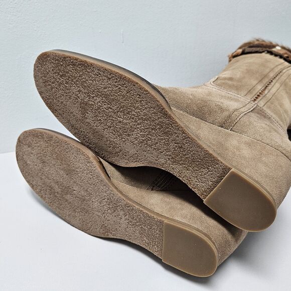 Apepazza Ninfa Boots Womens 9.5 Tan Suede Leather Wedge Boho Tribal Patchwork - Picture 8 of 14